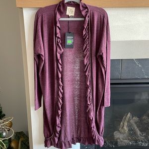Chaser Ruffle Trim Long Open Cardigan New With Tags!